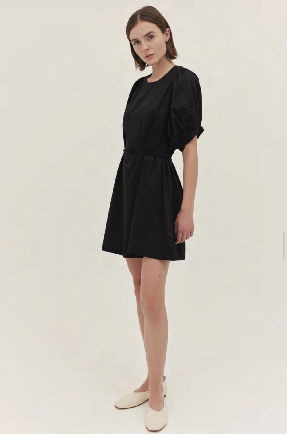 Black cotton dress with puff sleeves