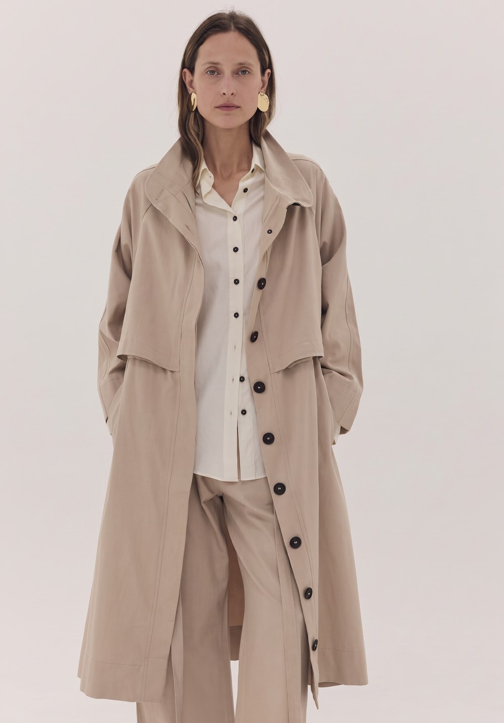 Long-line stone trench coat