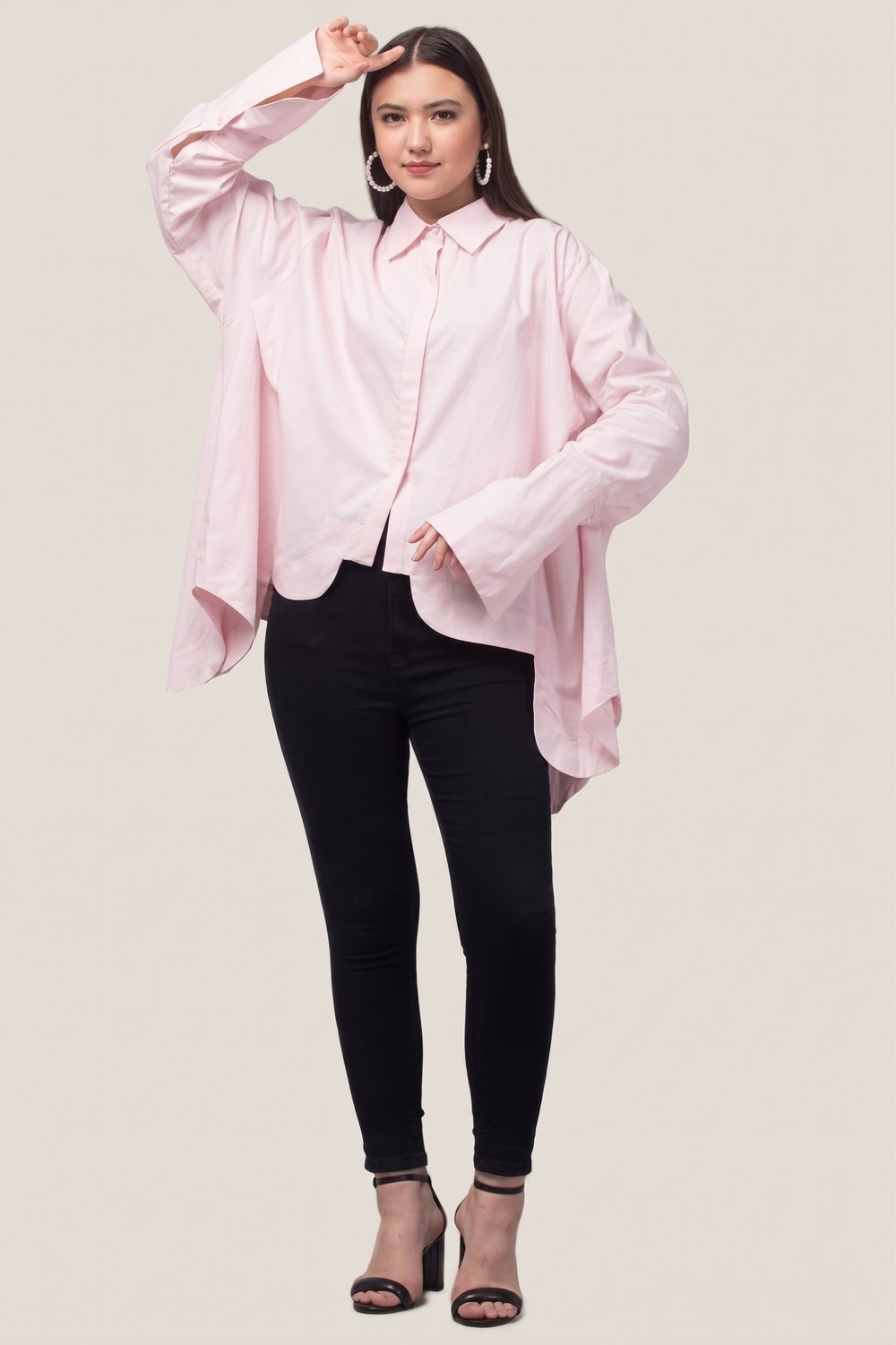 Pink oversized shirt with wide cuffs