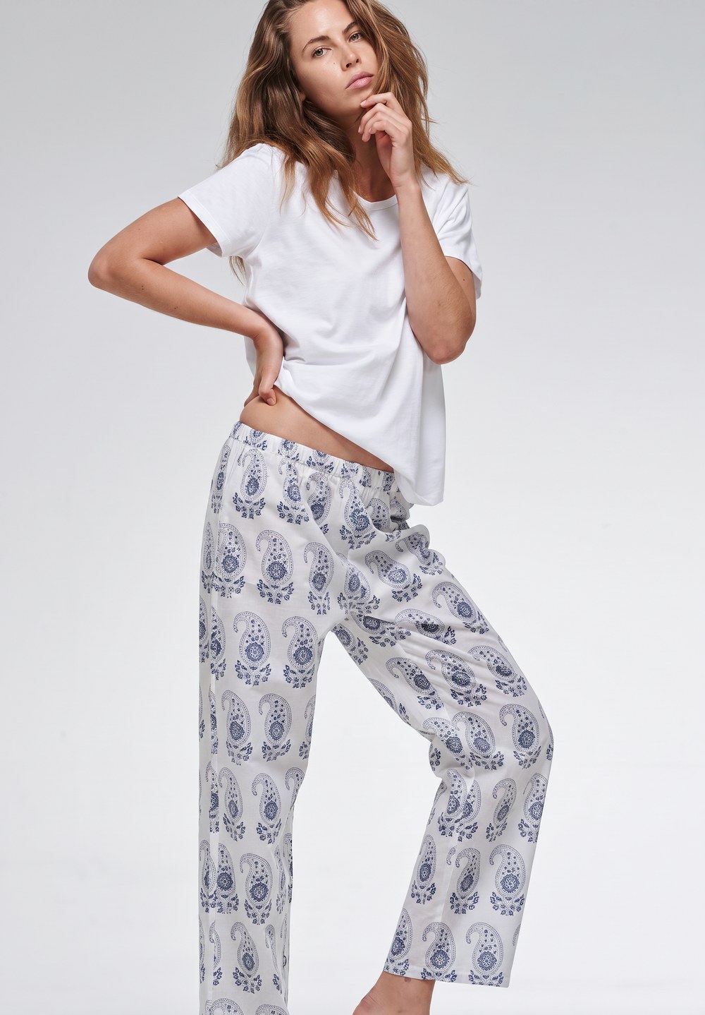 Block-print pyjama trousers with a white tee